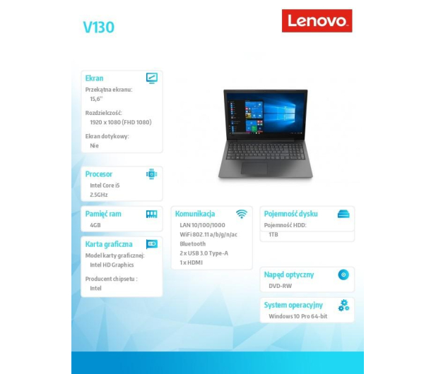 Lenovo V130 i5-7200U/4GB/1000GB HDD/Intel HD Graphics/15.6''/W10P S - 1462601 - zdjęcie 6